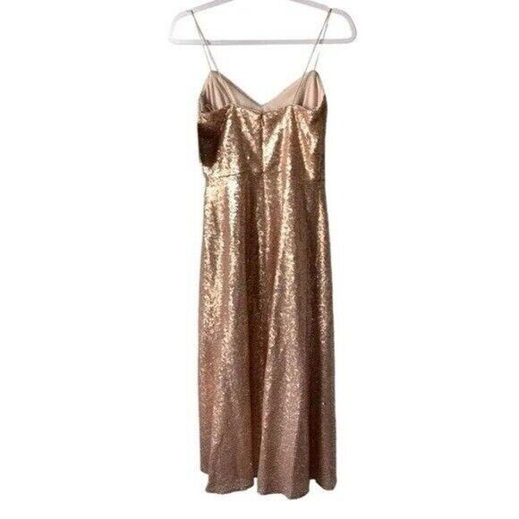 NWT Dessy Collection Sleeveless V Neck Sequin A Line Midi Dress 0 Rose Gold - Picture 5 of 13